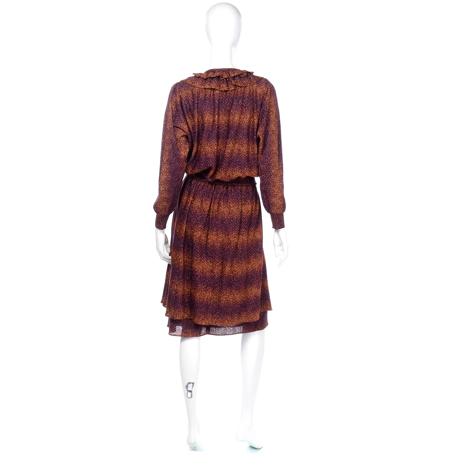 1970s Missoni Purple & Copper Metallic 2Pc Dress Top & Skirt