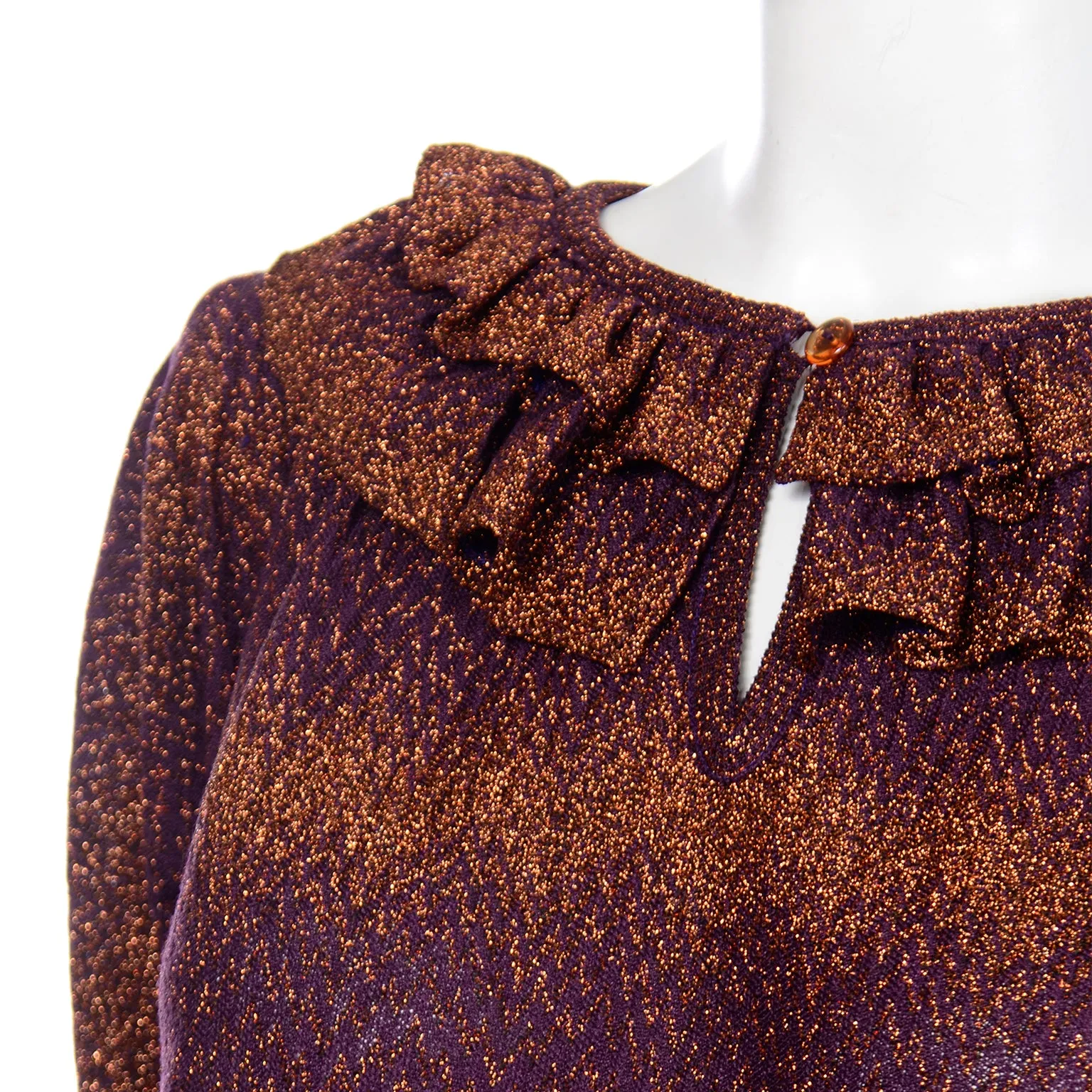 1970s Missoni Purple & Copper Metallic 2Pc Dress Top & Skirt
