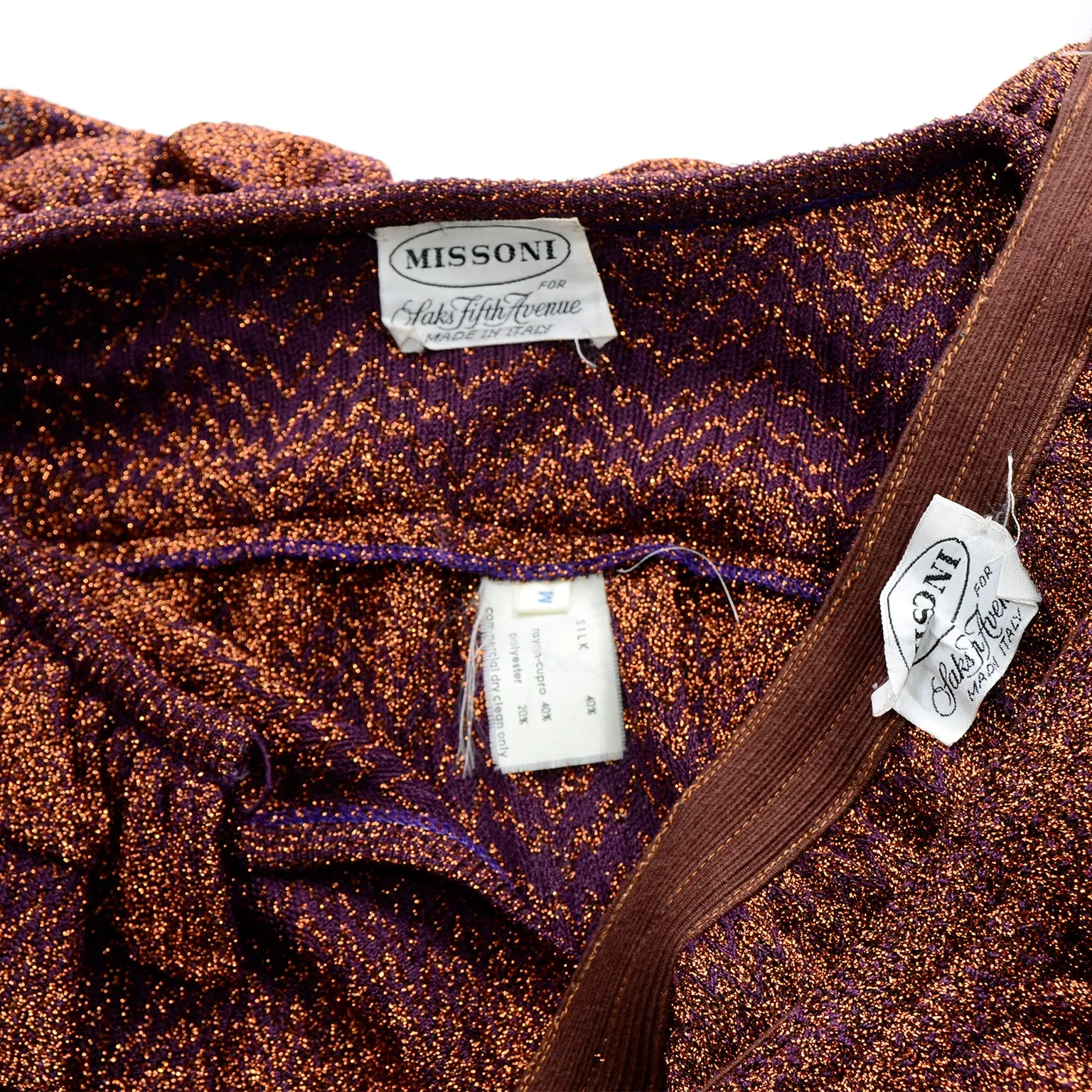 1970s Missoni Purple & Copper Metallic 2Pc Dress Top & Skirt