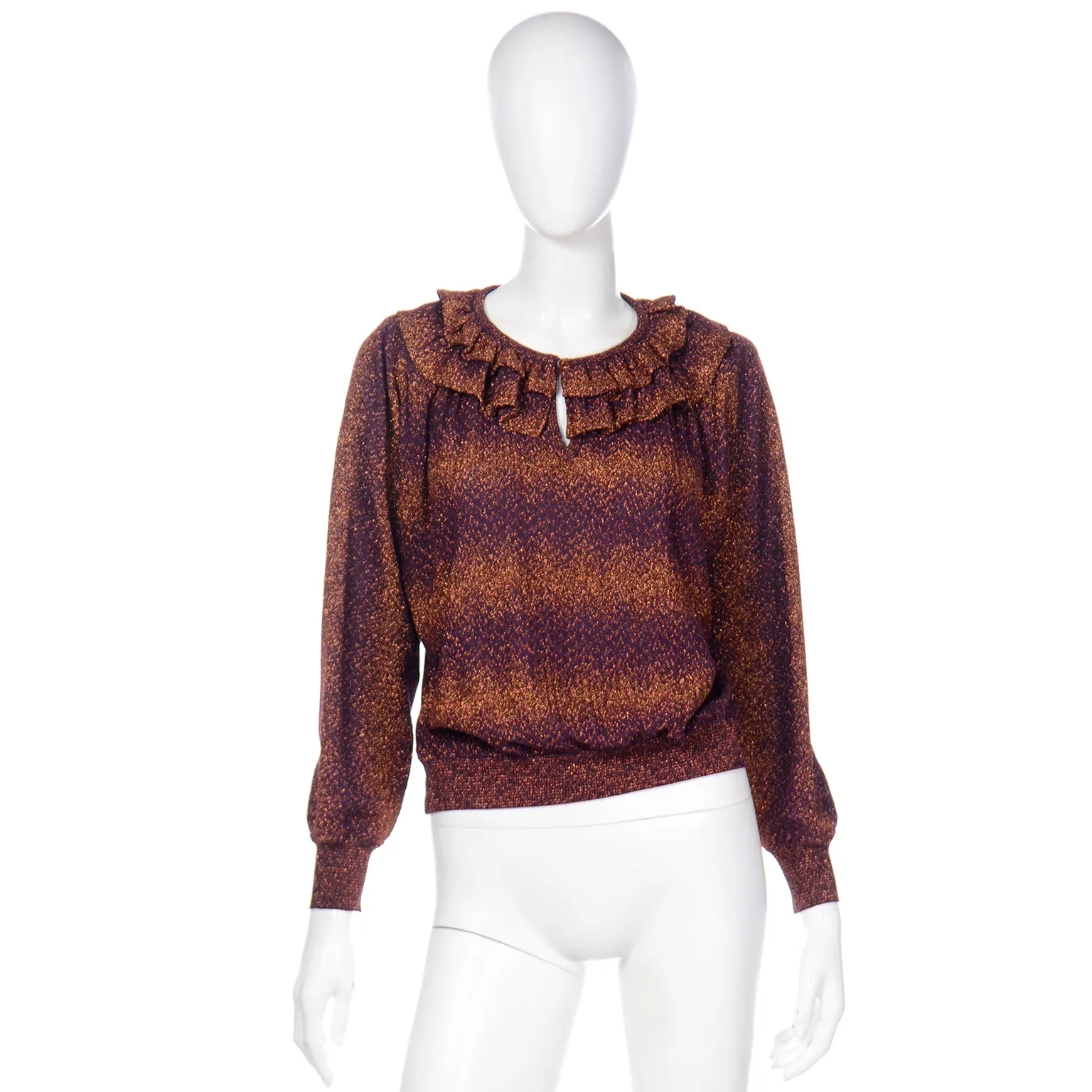 1970s Missoni Purple & Copper Metallic 2Pc Dress Top & Skirt