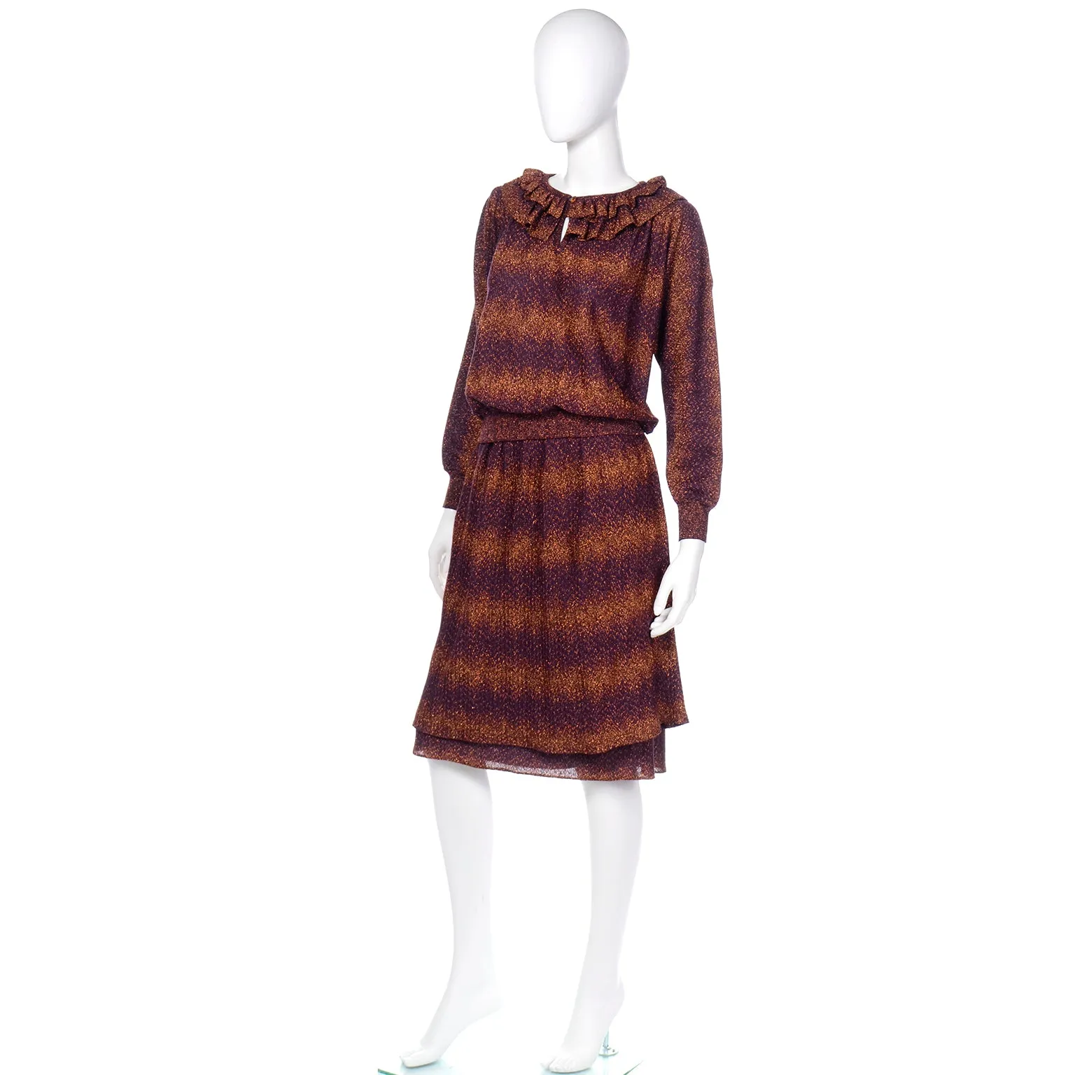 1970s Missoni Purple & Copper Metallic 2Pc Dress Top & Skirt