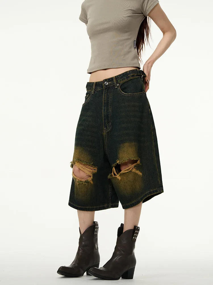 【24s April.】American Retro Ripped Denim Shorts