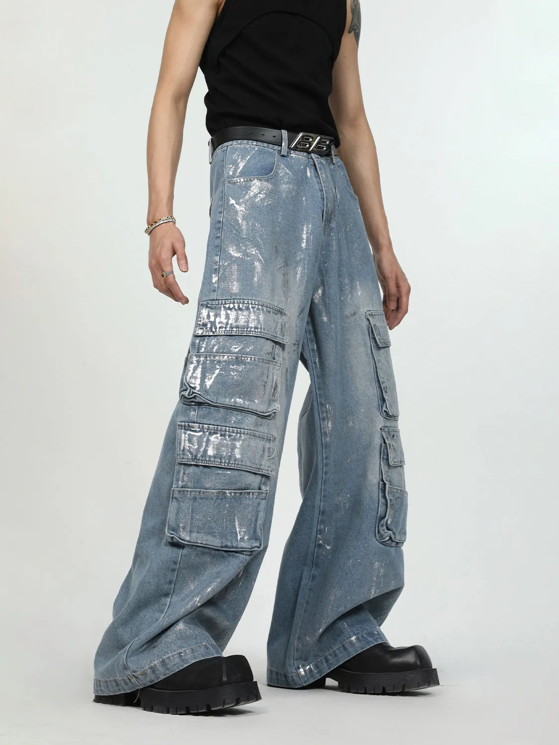 【24s March.】Graffiti Multi-pocket Jeans