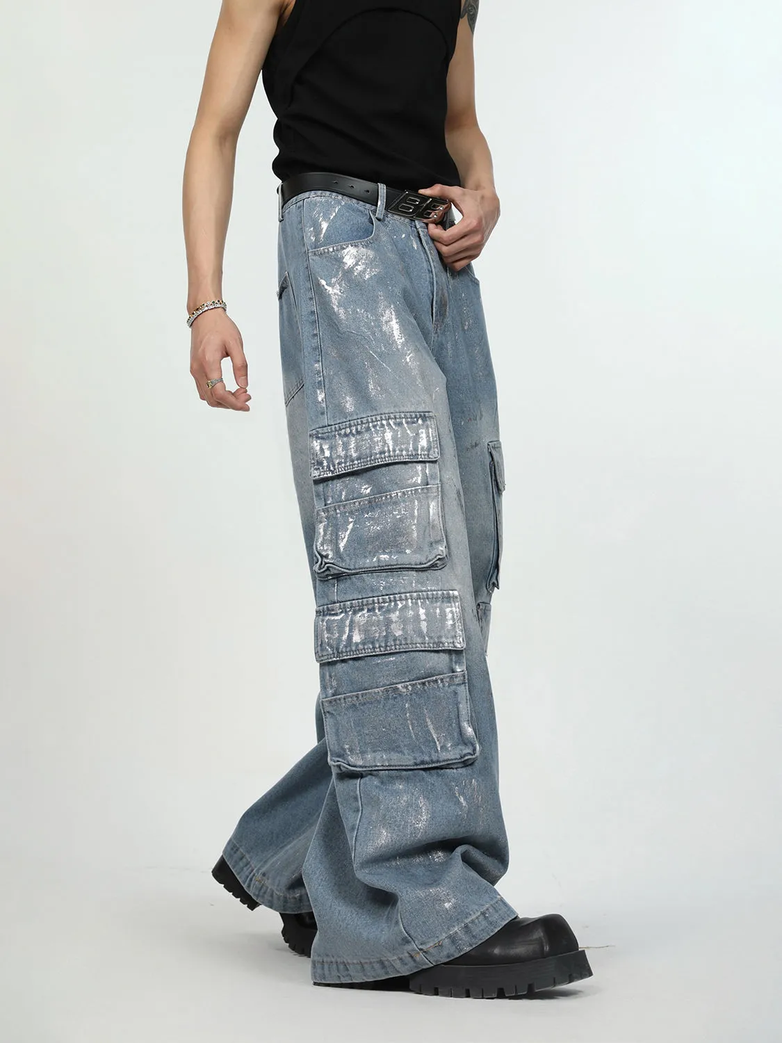 【24s March.】Graffiti Multi-pocket Jeans