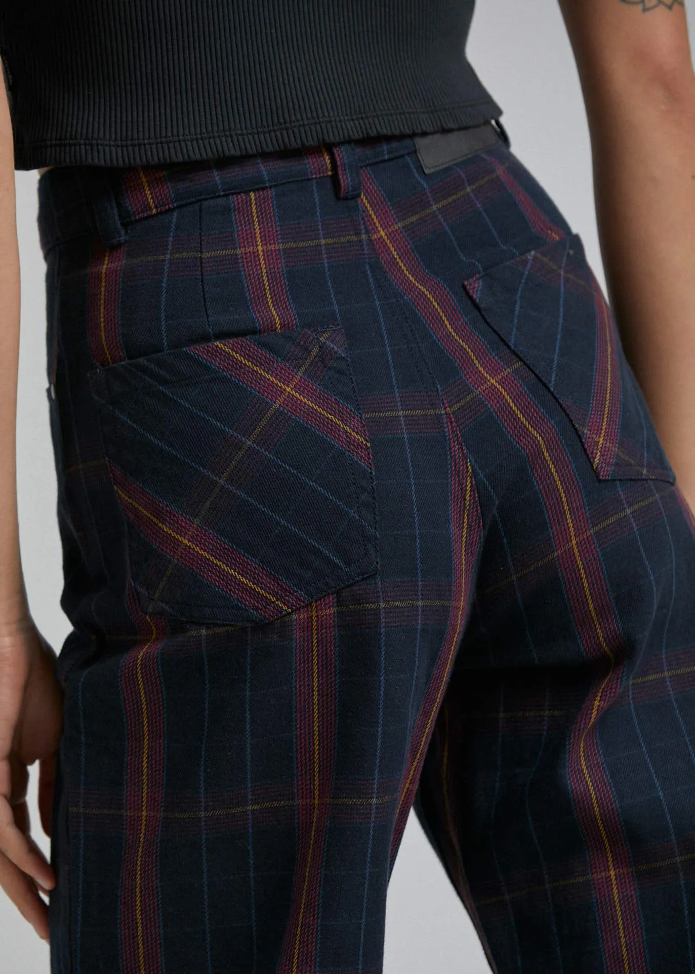 Afends Womens Shelby Conspiracy - Check High Waist Wide Leg Pant - Midnight