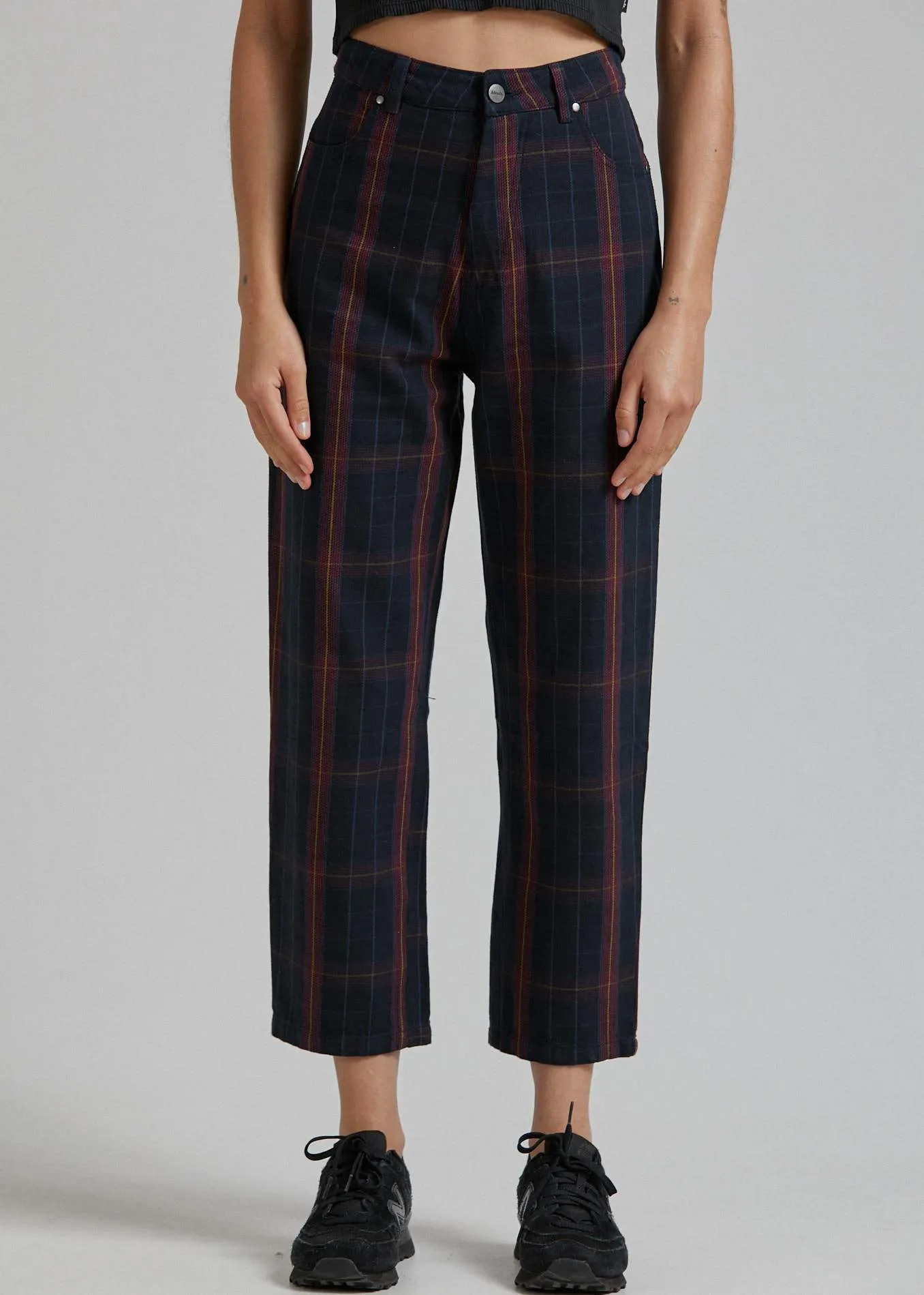 Afends Womens Shelby Conspiracy - Check High Waist Wide Leg Pant - Midnight