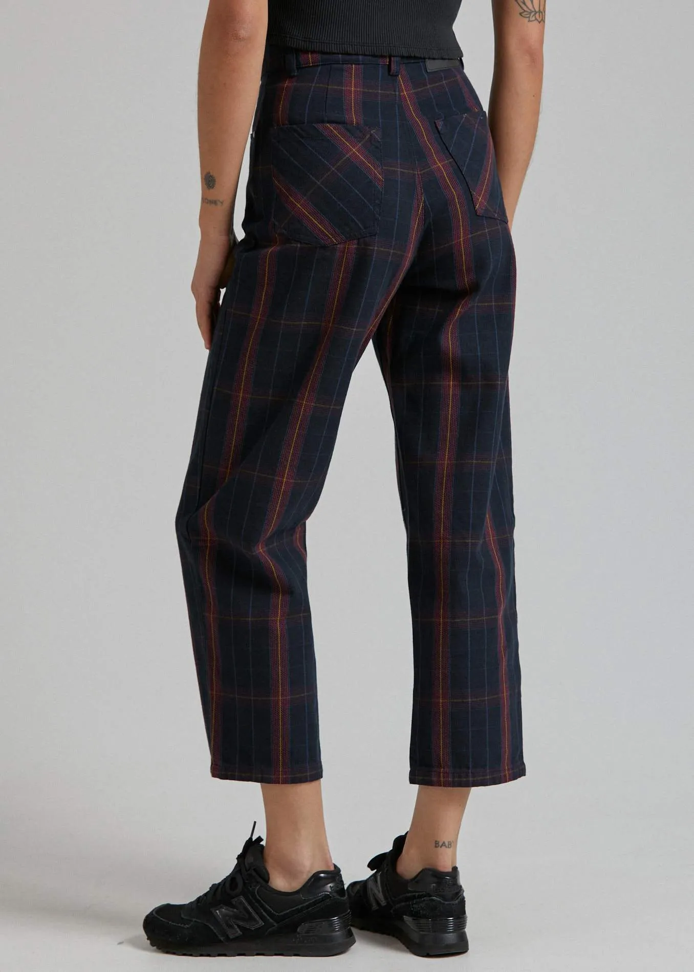 Afends Womens Shelby Conspiracy - Check High Waist Wide Leg Pant - Midnight