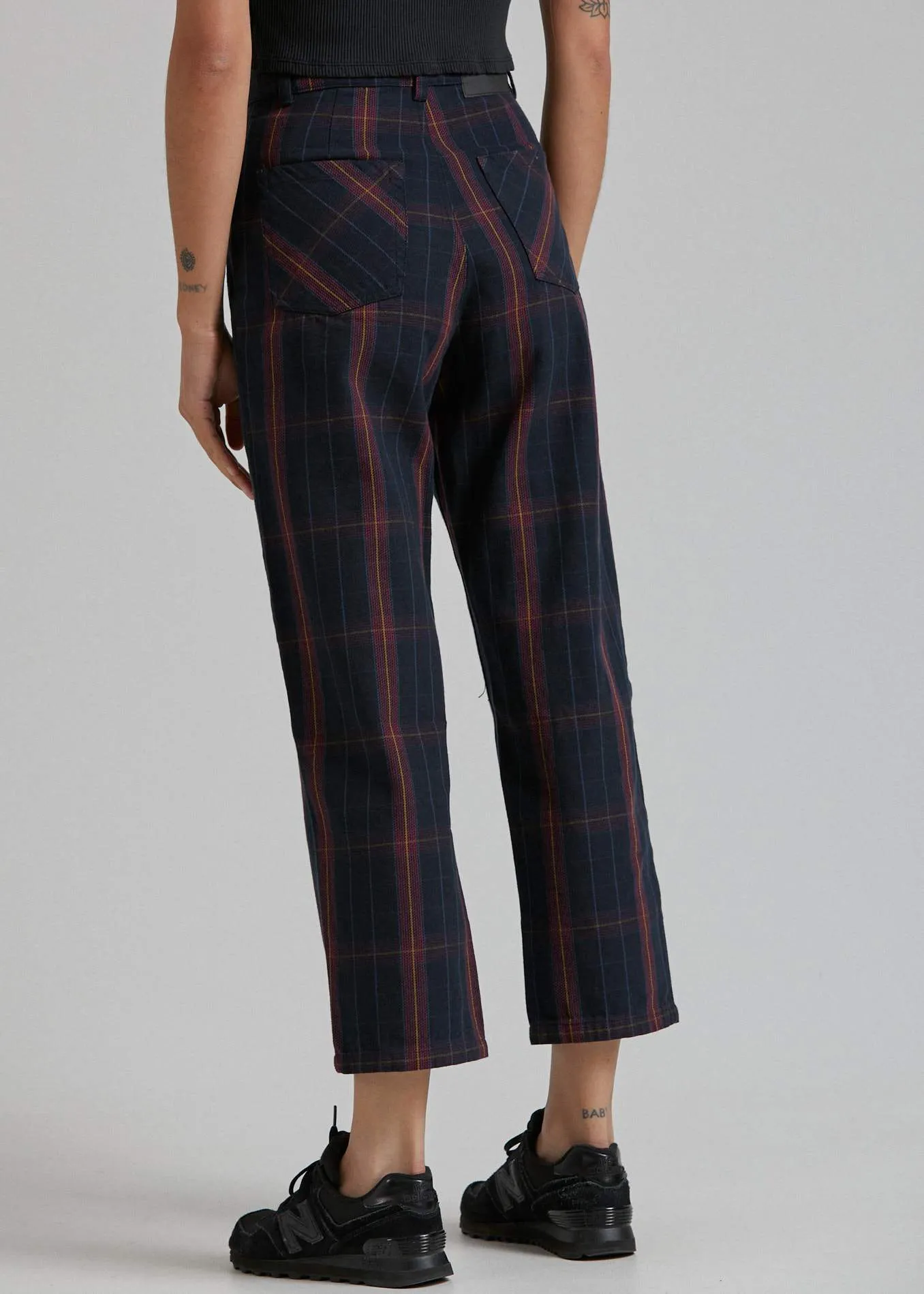 Afends Womens Shelby Conspiracy - Check High Waist Wide Leg Pant - Midnight