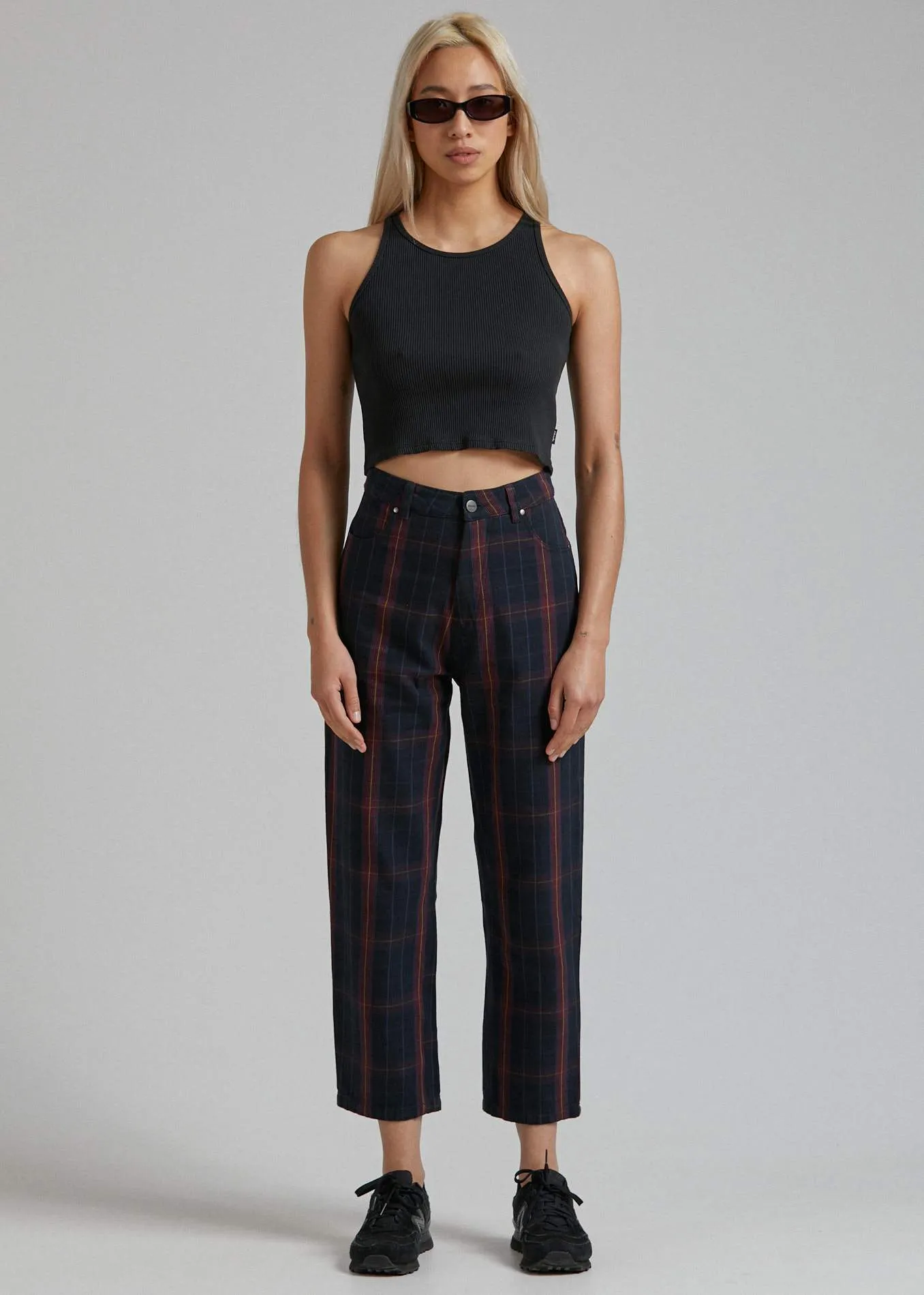Afends Womens Shelby Conspiracy - Check High Waist Wide Leg Pant - Midnight
