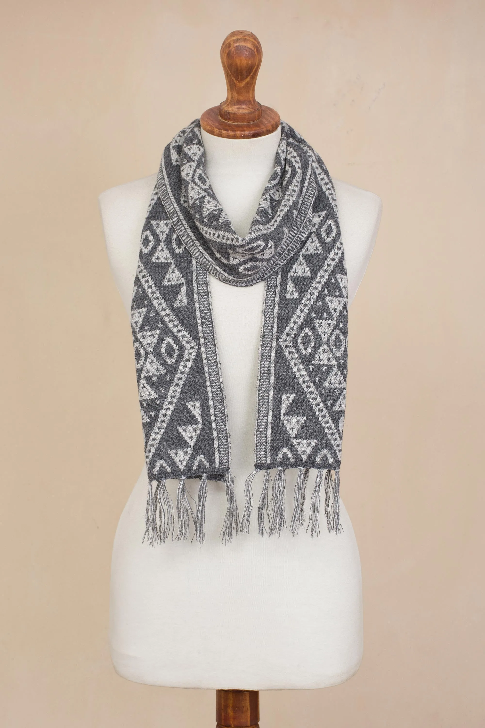 Alpaca Blend Wrap Scarf in Slate and White from Peru - Inca Slate | NOVICA