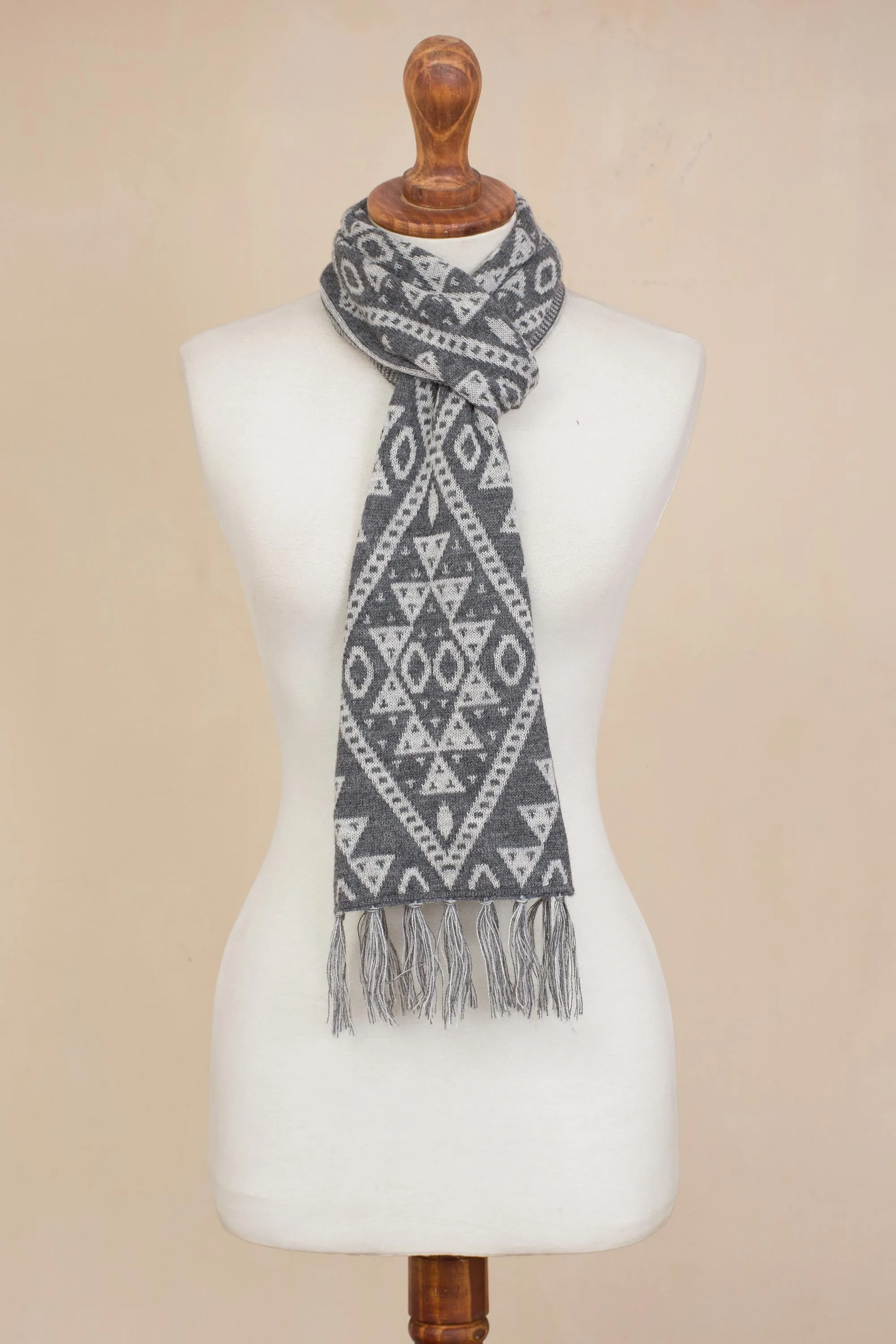 Alpaca Blend Wrap Scarf in Slate and White from Peru - Inca Slate | NOVICA