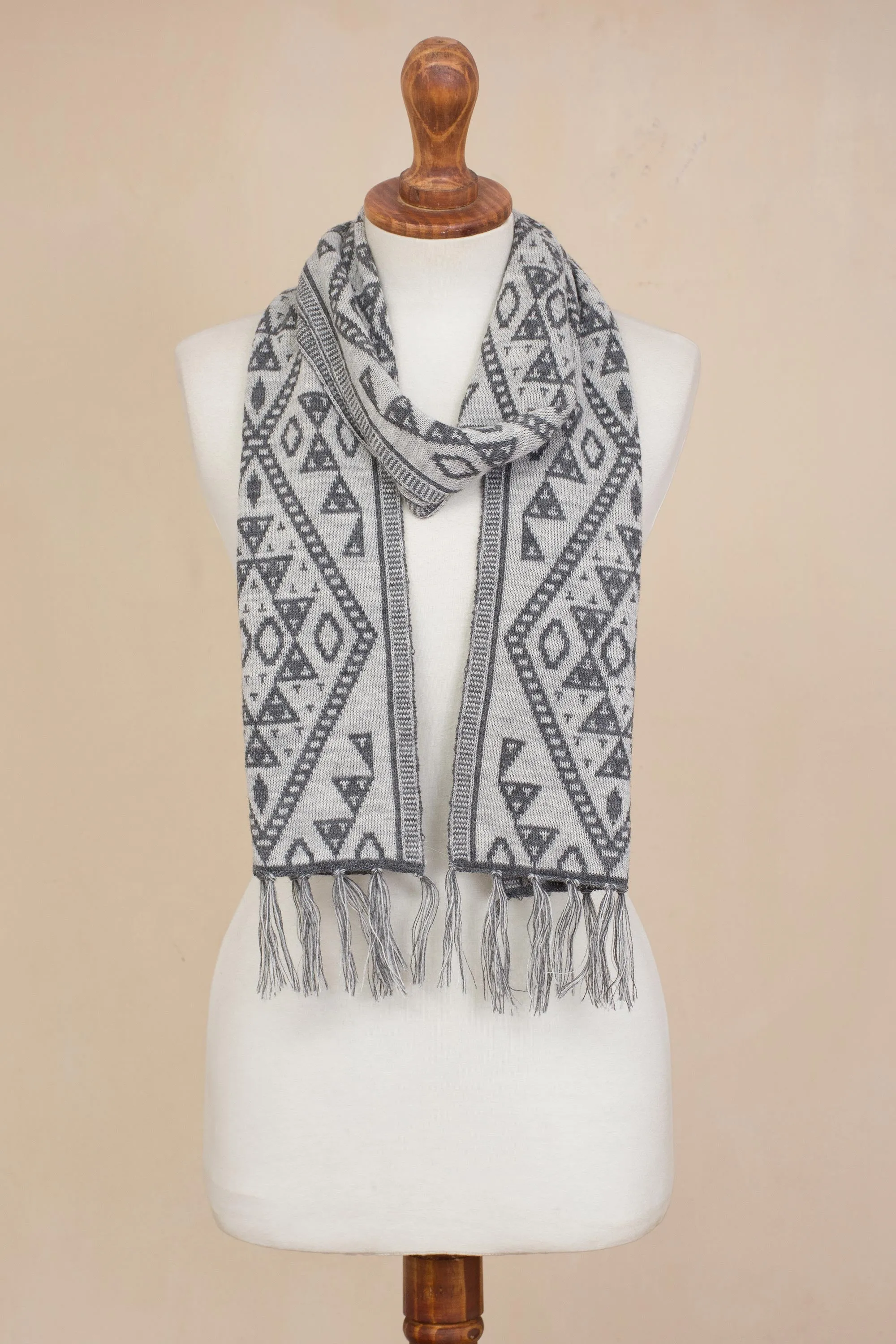 Alpaca Blend Wrap Scarf in Slate and White from Peru - Inca Slate | NOVICA