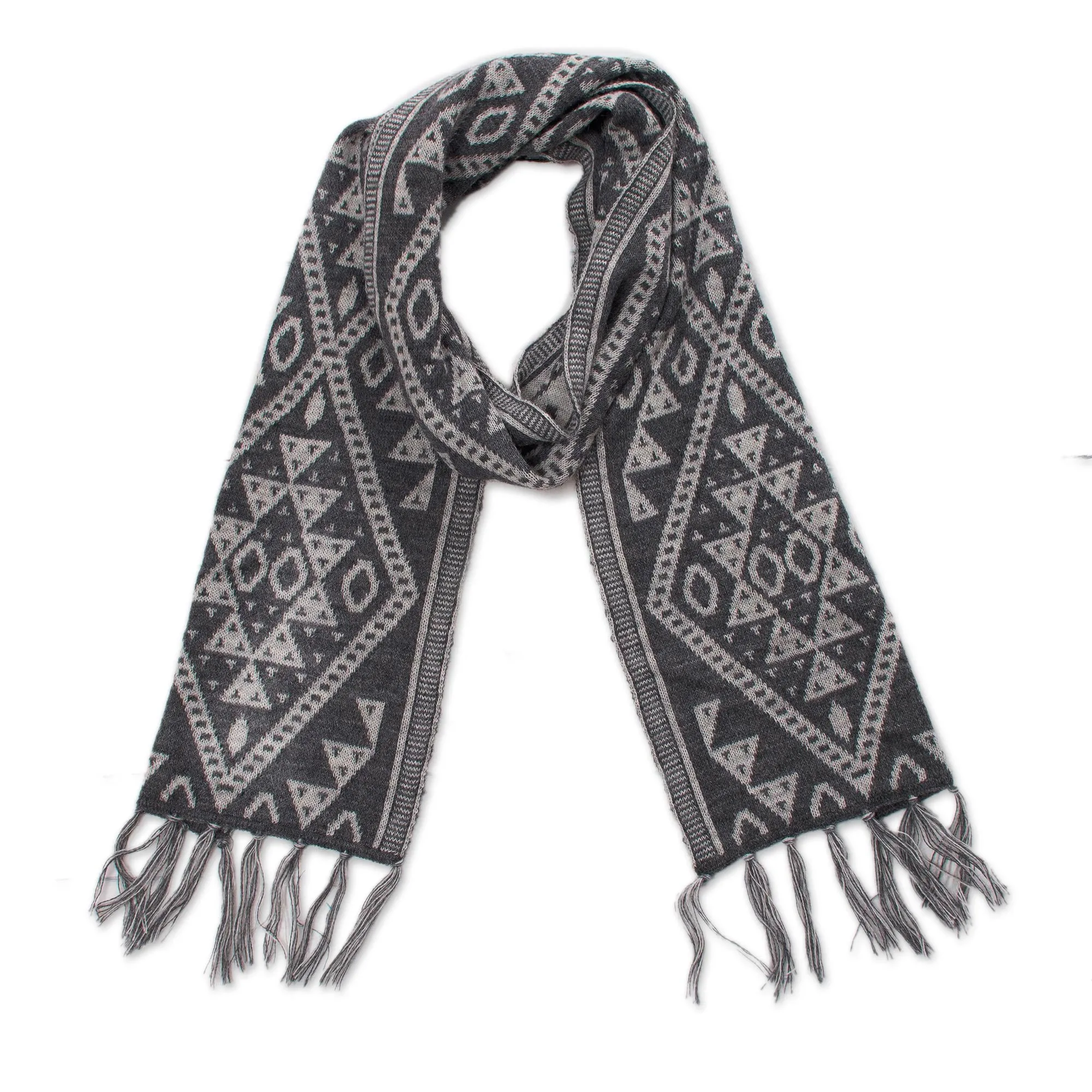 Alpaca Blend Wrap Scarf in Slate and White from Peru - Inca Slate | NOVICA