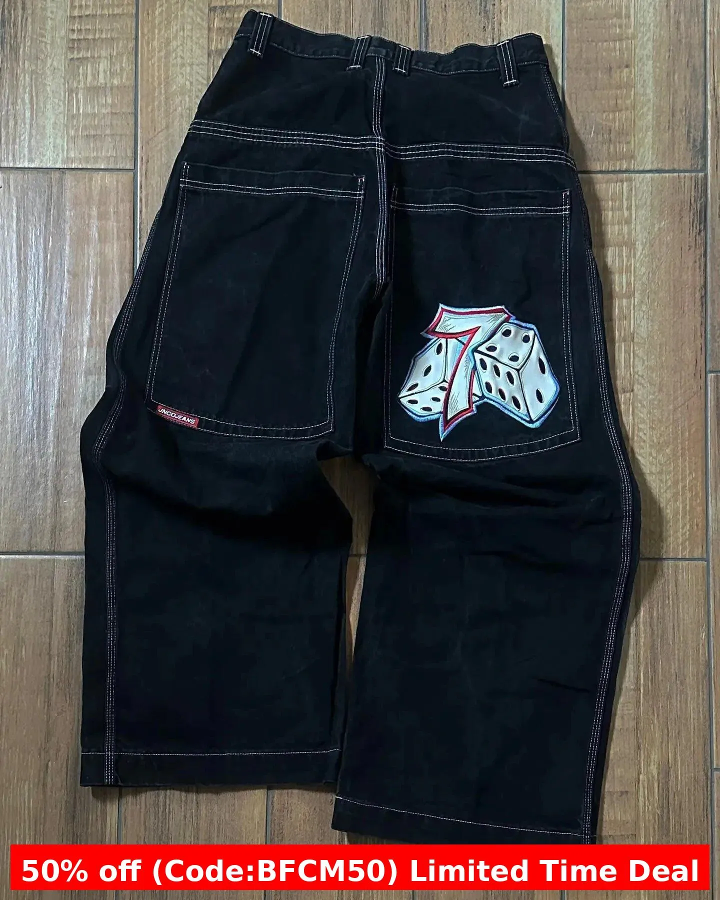 Amozae 1980s fashion trends E-Commerce Loose Jeans Hip Hop Rock Embroidery Street Retro Harajuku High Waist Wide Leg Jeans