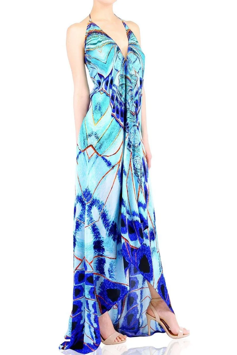 Annabella Butterfly Print Beach Maxi Dress