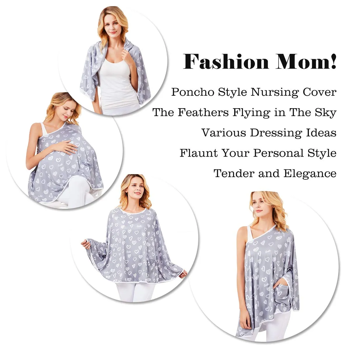 Baby Nursing Cover & Nursing Poncho - Multi Use Cover for Baby Car Seat Canopy, Shopping Cart Cover, Stroller Cover, 360° Full Privacy Breastfeeding Coverage Heart-shaped