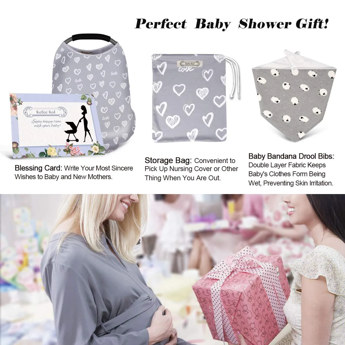 Baby Nursing Cover & Nursing Poncho - Multi Use Cover for Baby Car Seat Canopy, Shopping Cart Cover, Stroller Cover, 360° Full Privacy Breastfeeding Coverage Heart-shaped