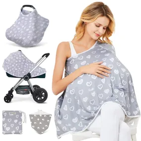 Baby Nursing Cover & Nursing Poncho - Multi Use Cover for Baby Car Seat Canopy, Shopping Cart Cover, Stroller Cover, 360° Full Privacy Breastfeeding Coverage Heart-shaped