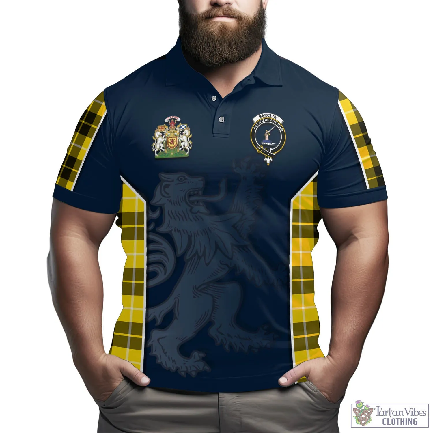 Barclay Dress Modern Tartan Men's Polo Shirt with Family Crest and Lion Rampant Vibes Sport Style