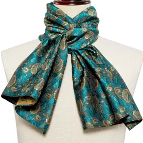 Barry Wang Silk scarf Luxury Green Brown Paisley Scarf