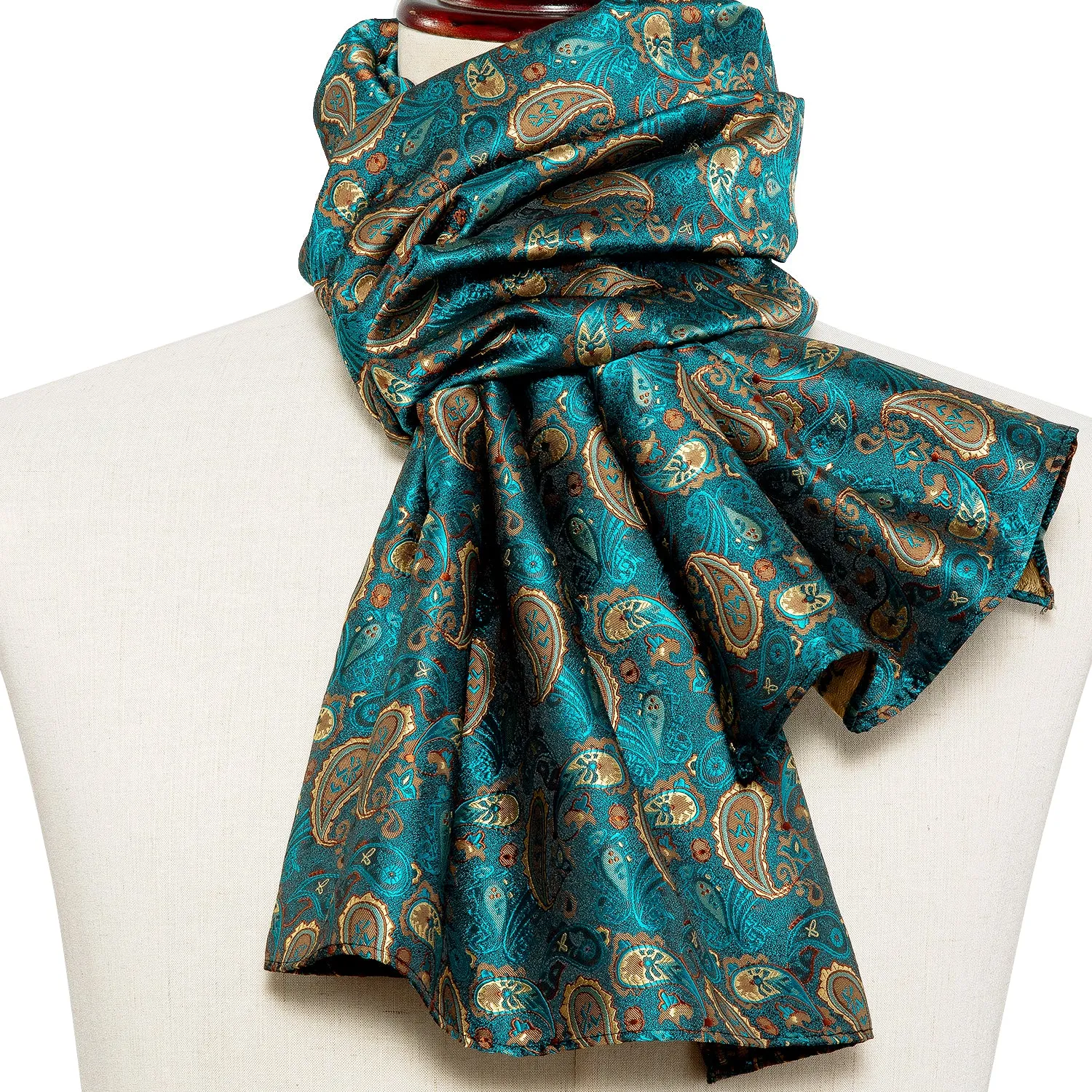 Barry Wang Silk scarf Luxury Green Brown Paisley Scarf