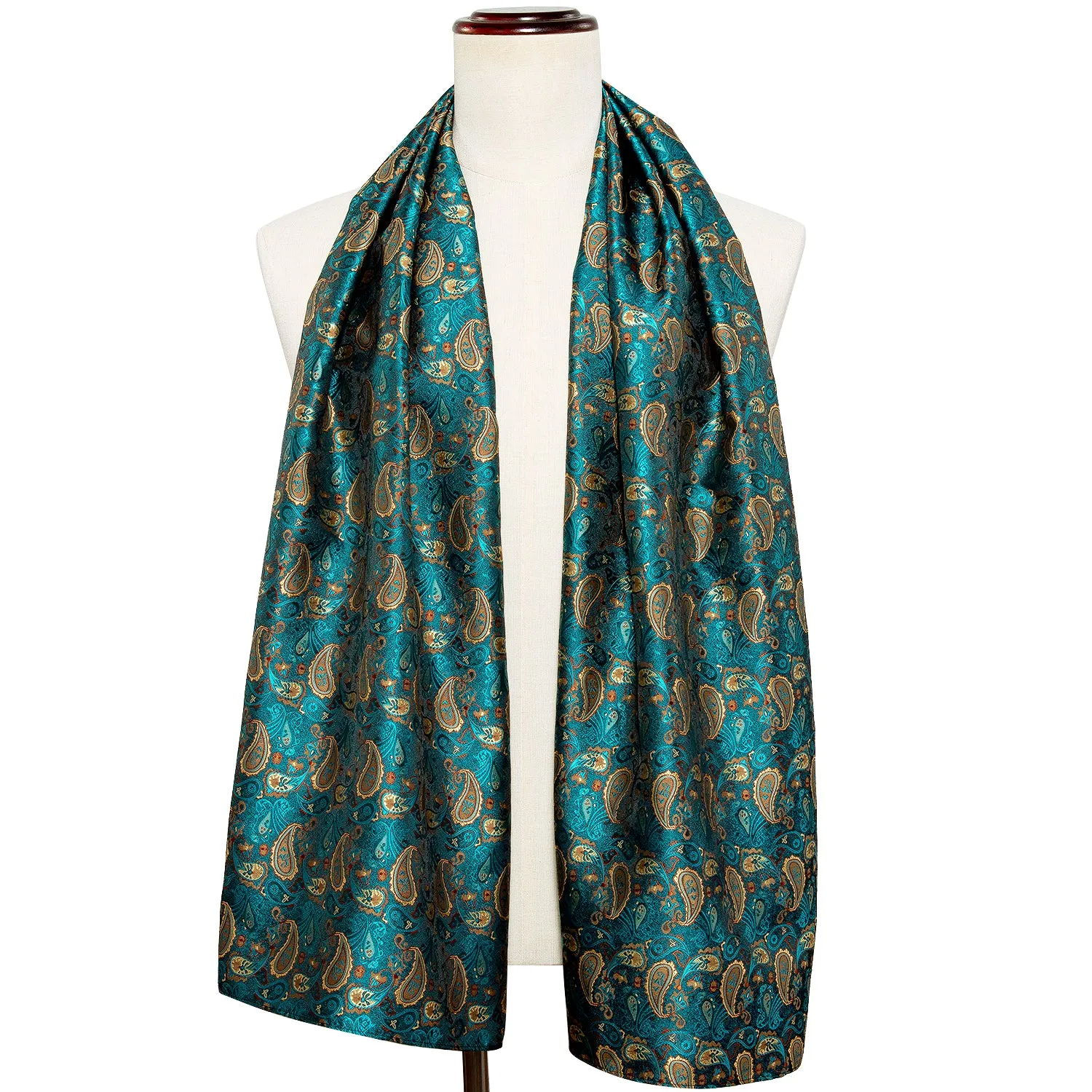 Barry Wang Silk scarf Luxury Green Brown Paisley Scarf