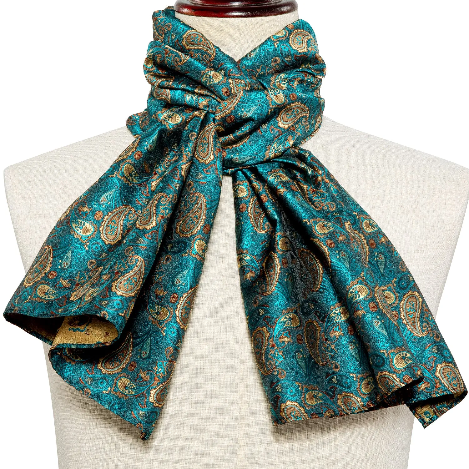 Barry Wang Silk scarf Luxury Green Brown Paisley Scarf