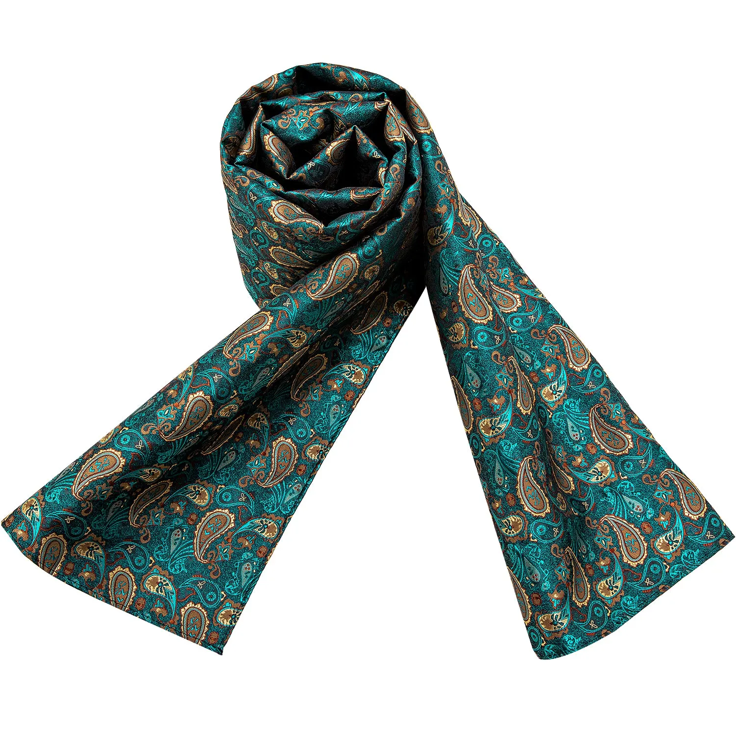 Barry Wang Silk scarf Luxury Green Brown Paisley Scarf