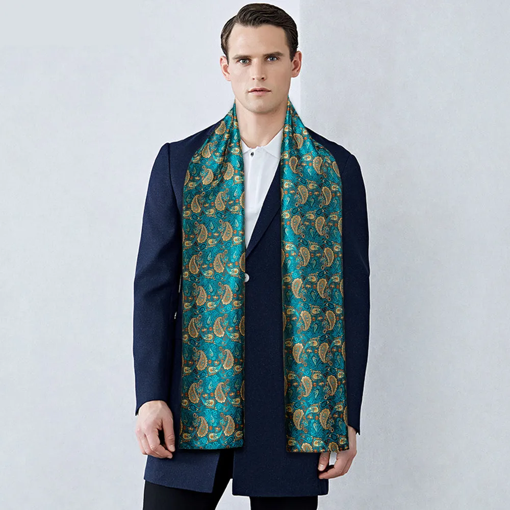 Barry Wang Silk scarf Luxury Green Brown Paisley Scarf