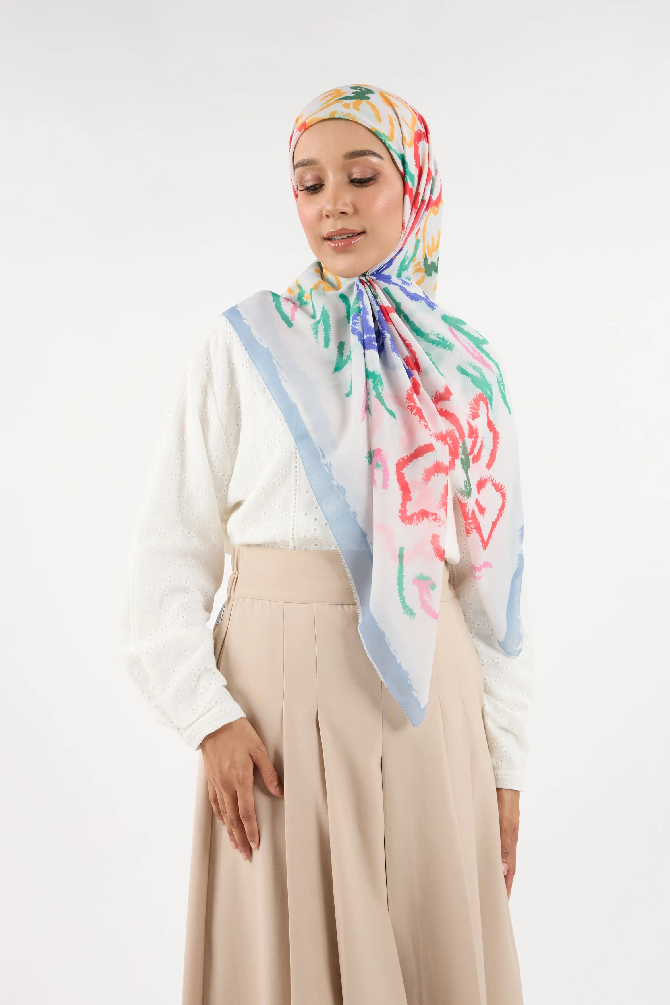 Bunga Raya Multi-White Square Scarf