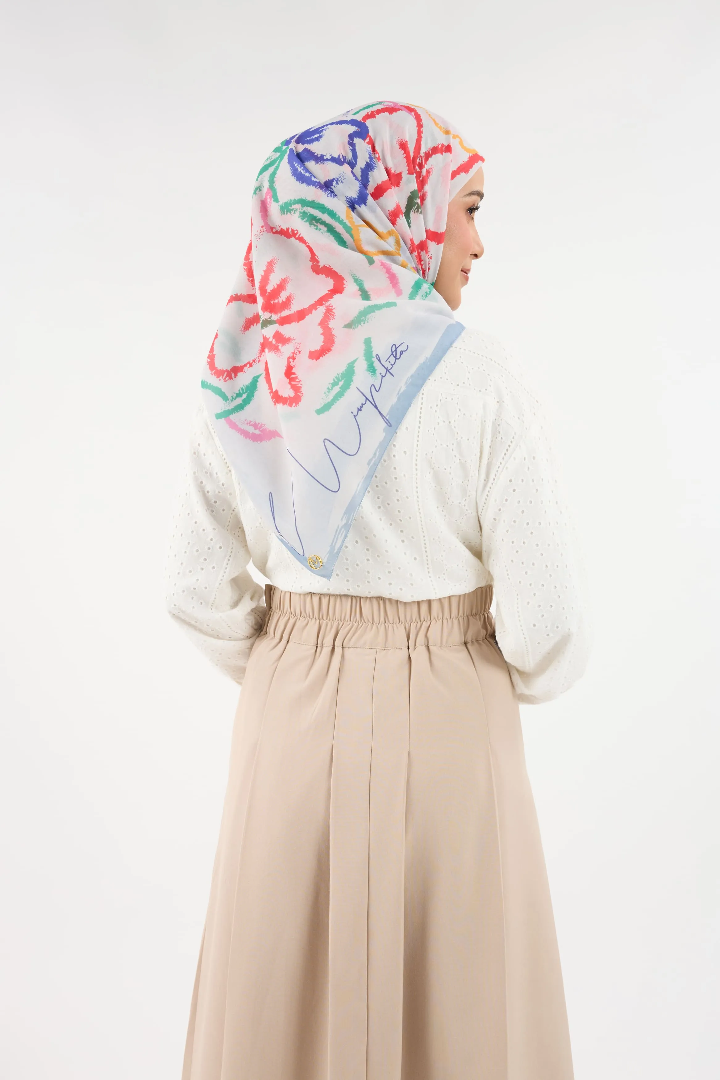Bunga Raya Multi-White Square Scarf
