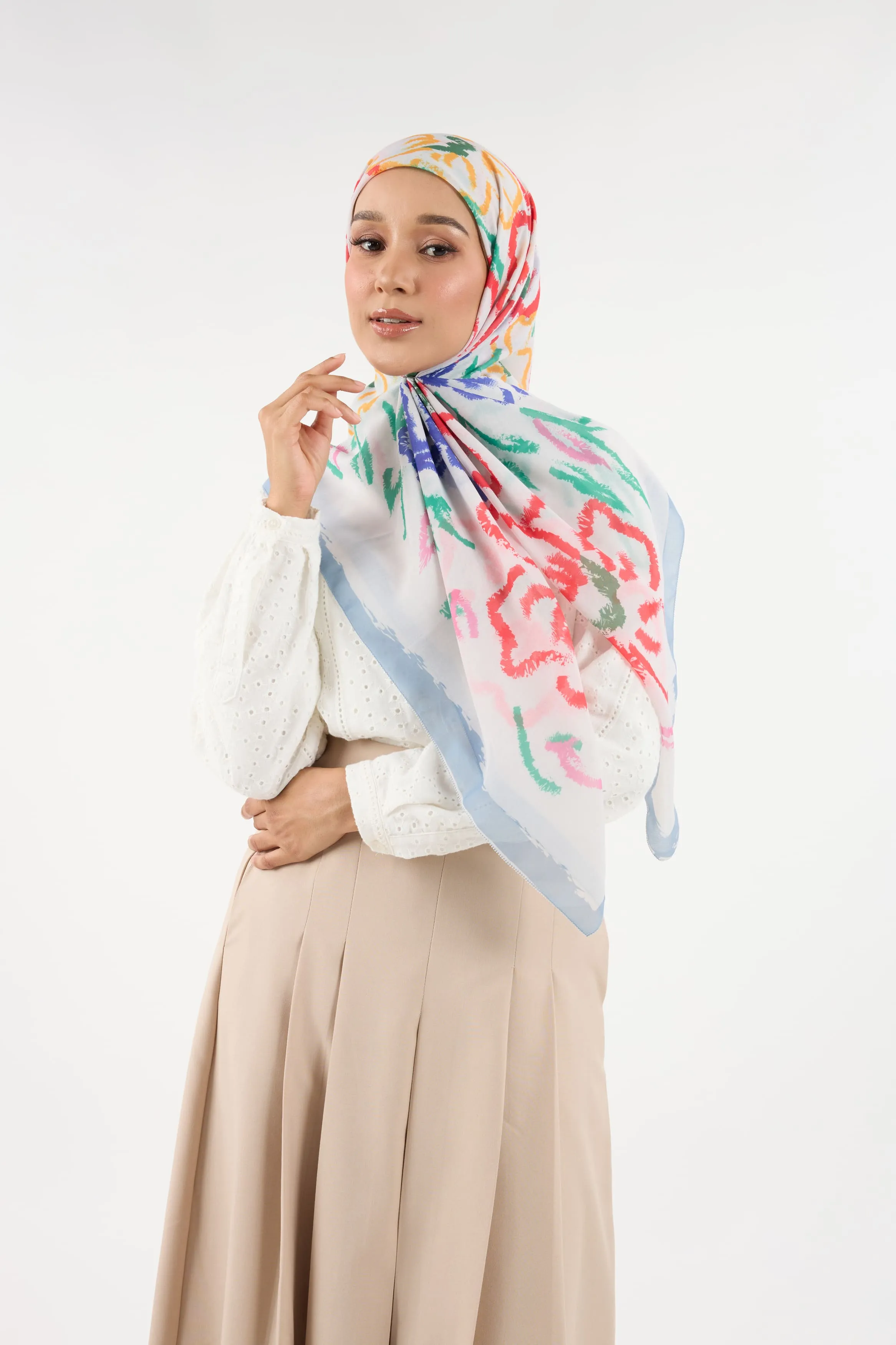 Bunga Raya Multi-White Square Scarf