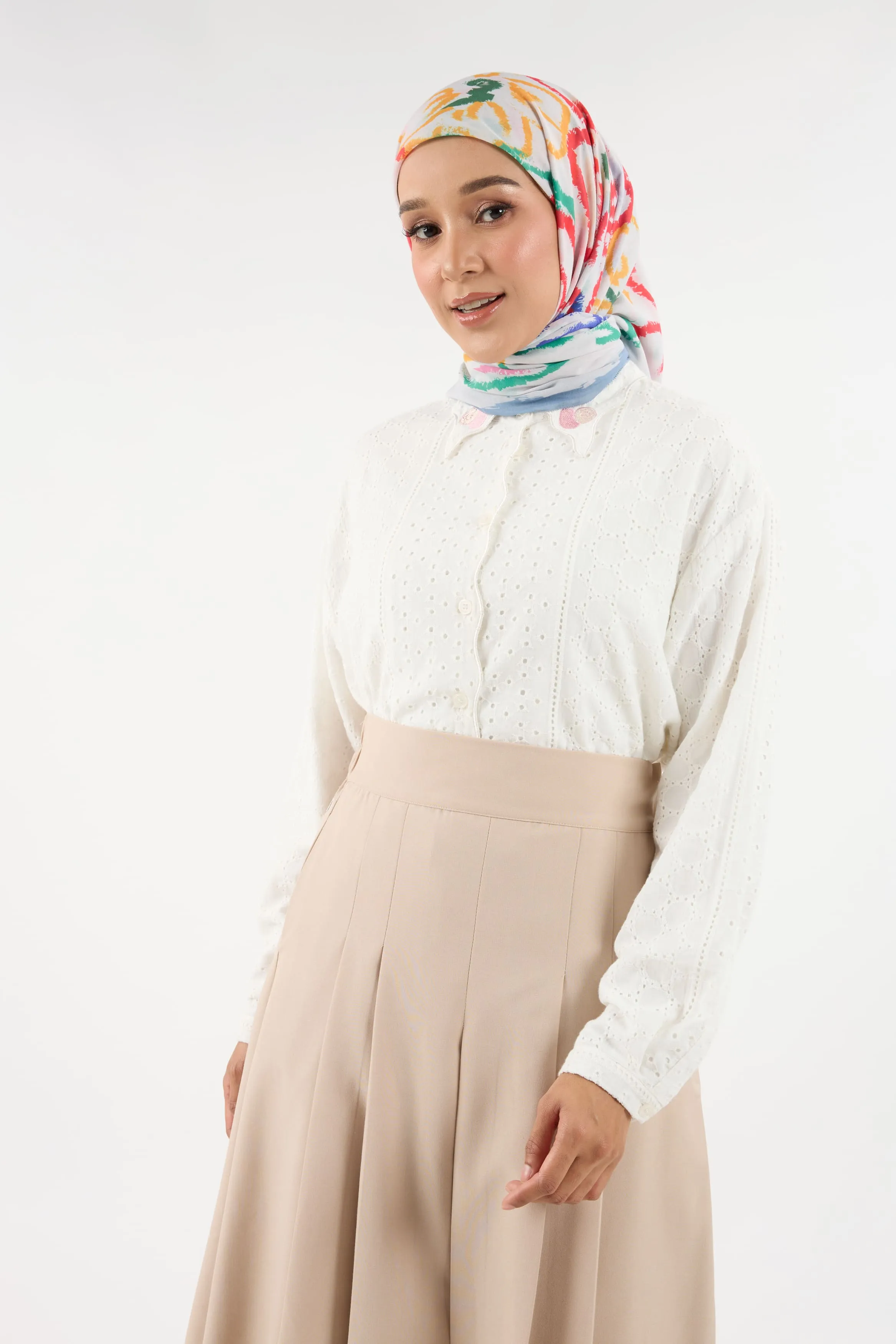 Bunga Raya Multi-White Square Scarf