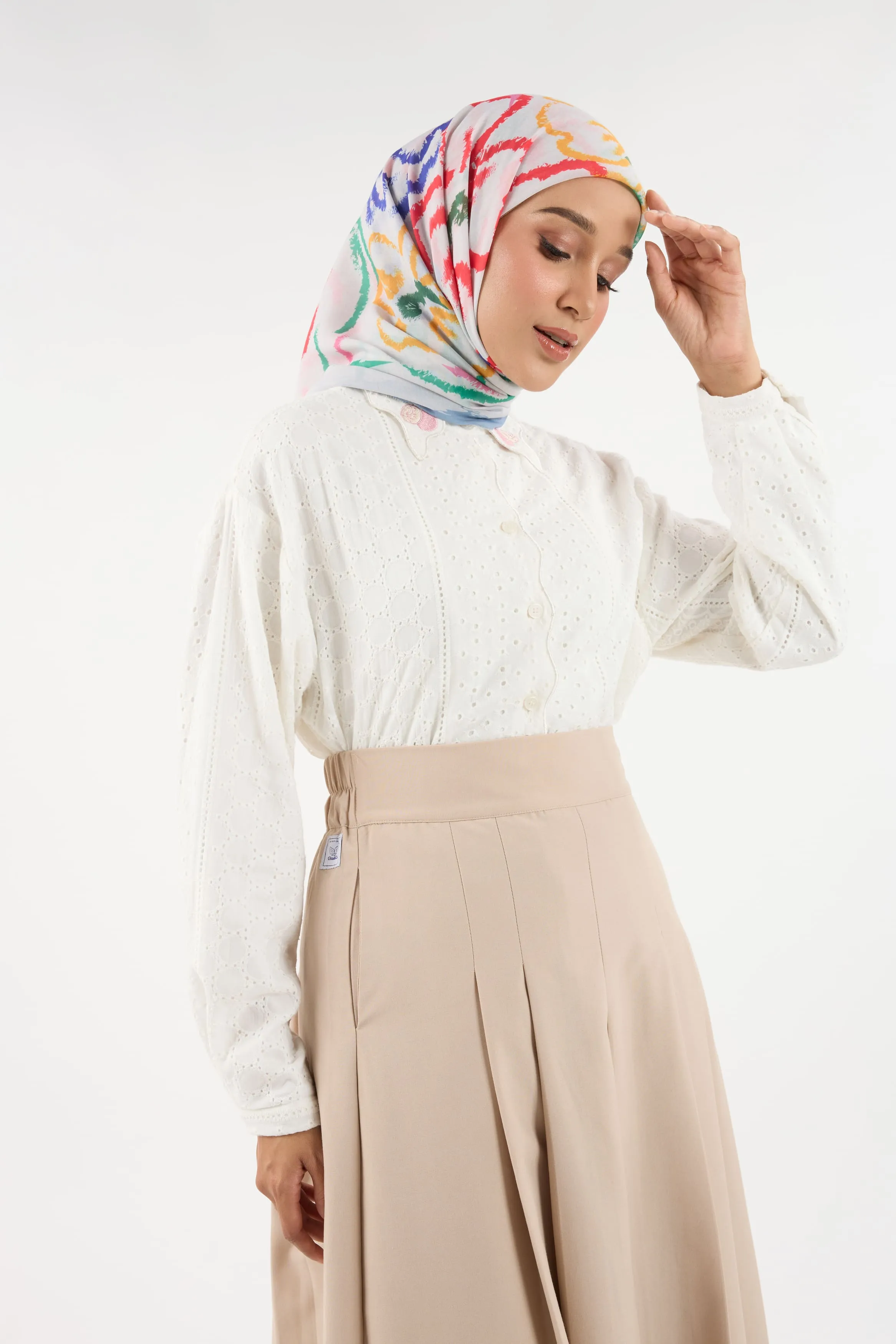 Bunga Raya Multi-White Square Scarf