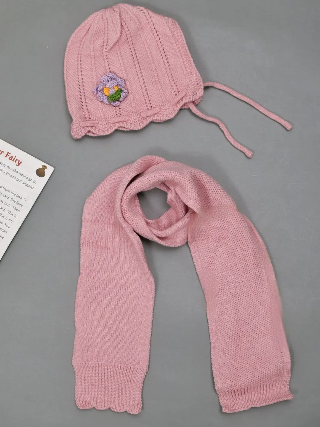 Charming Knit Beanie & Scarf Set with Floral Accent for Girls