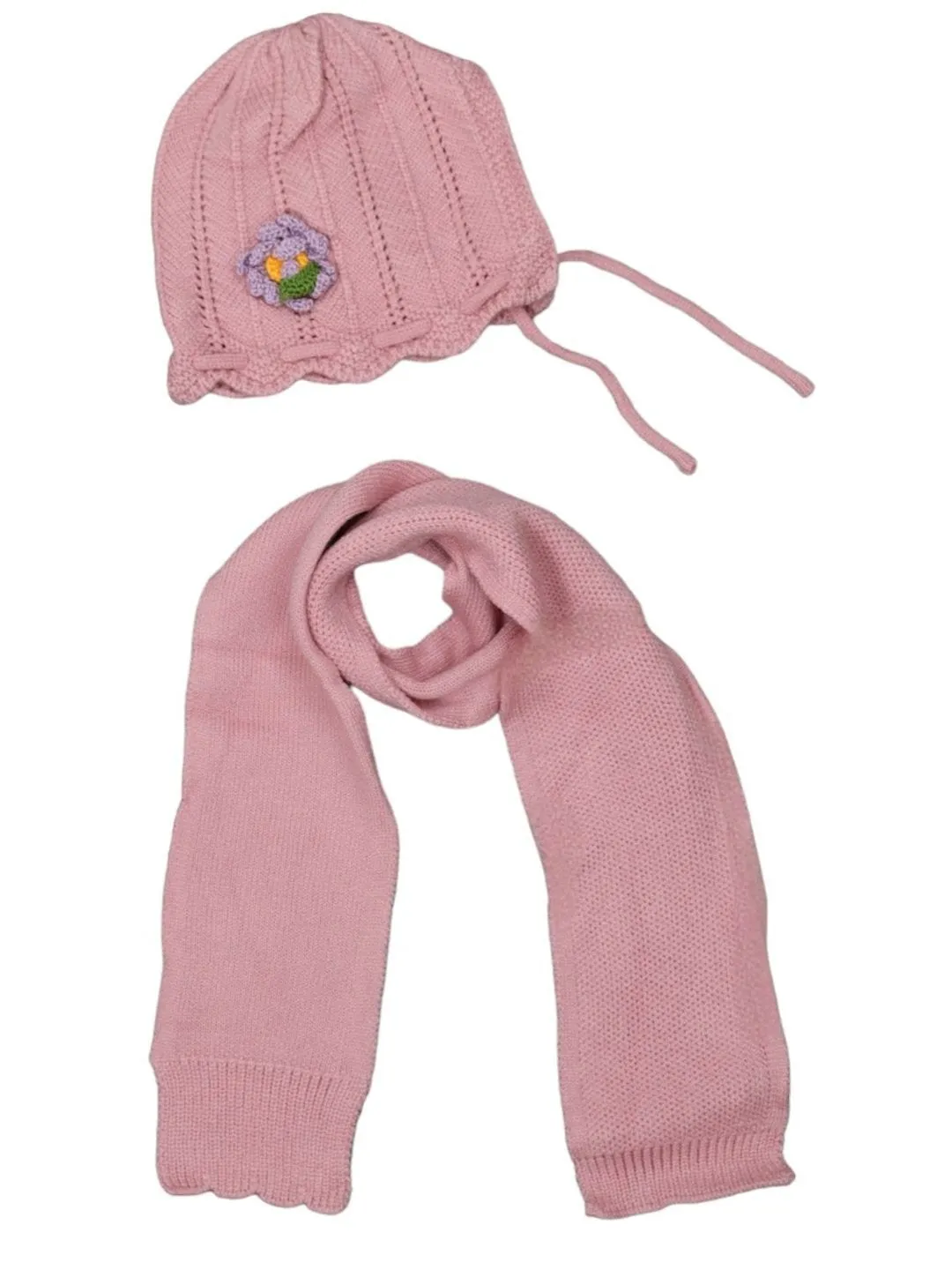 Charming Knit Beanie & Scarf Set with Floral Accent for Girls