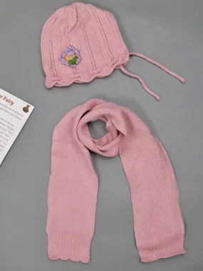 Charming Knit Beanie & Scarf Set with Floral Accent for Girls