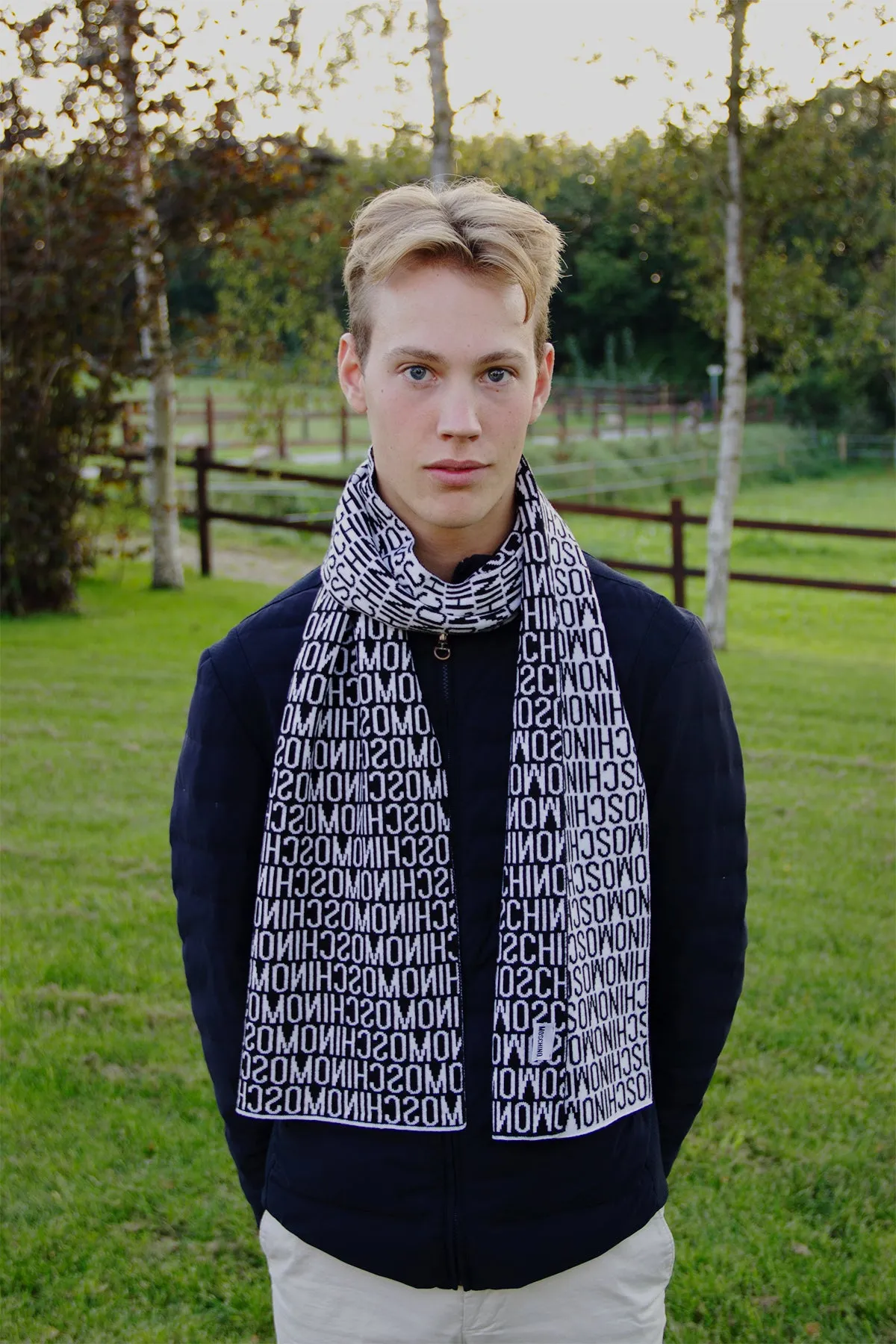 Classic blue wool scarf by Moschino