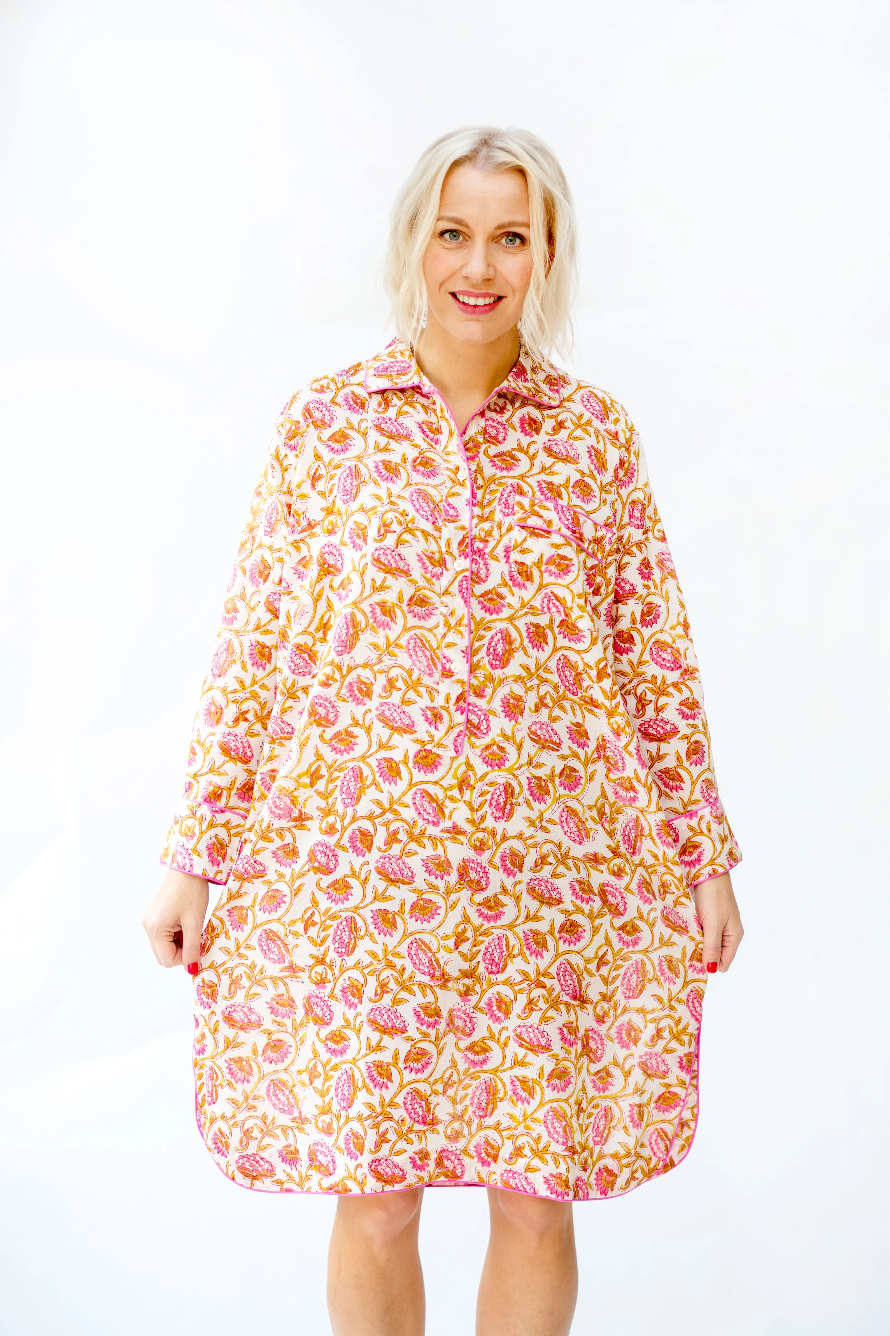 Cotton Night-shirt - Pretty Pink Floral Print