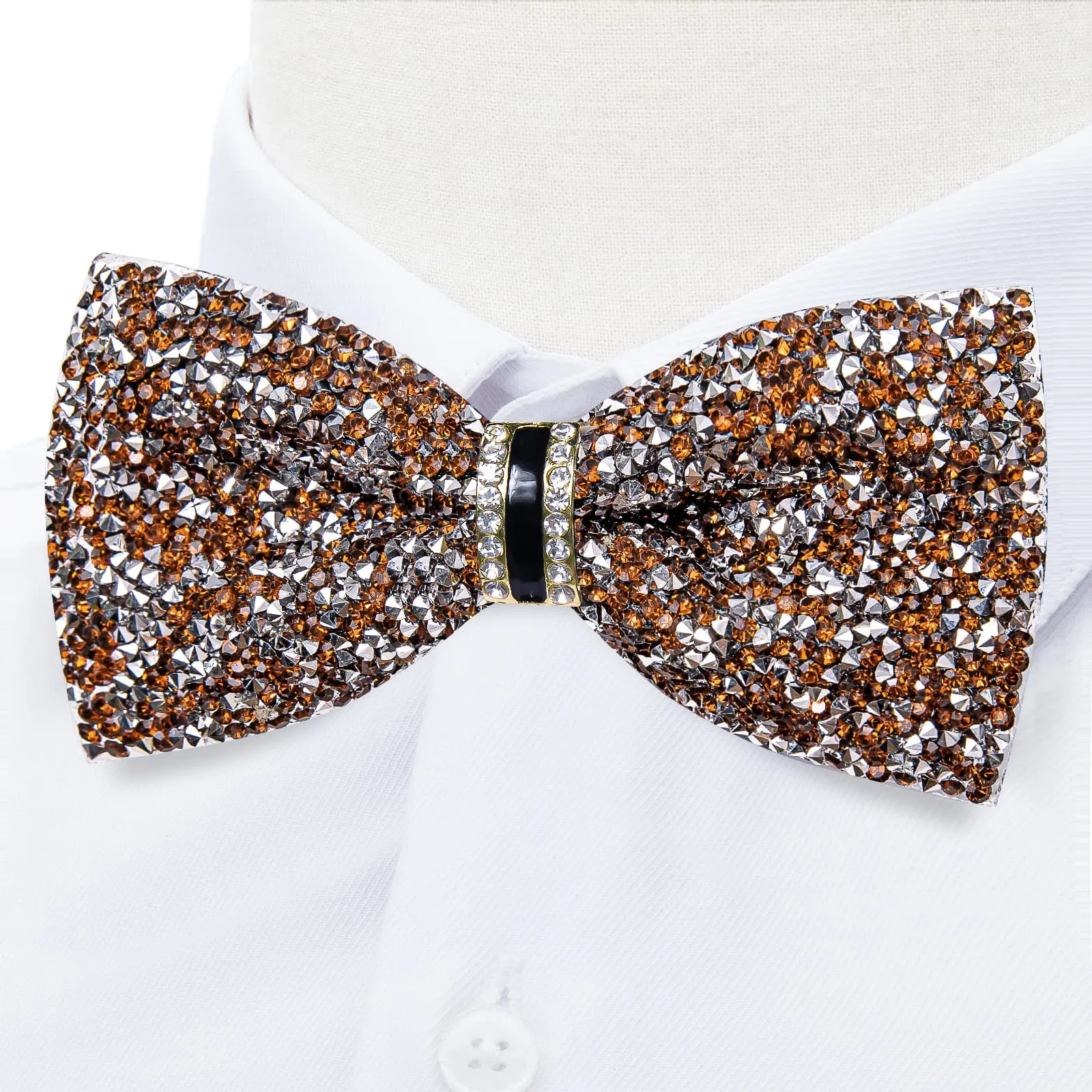 DiBanGu Imitation Diamond Bow Tie Gold Silver Crystal Men's Pre Tied Bow Ties