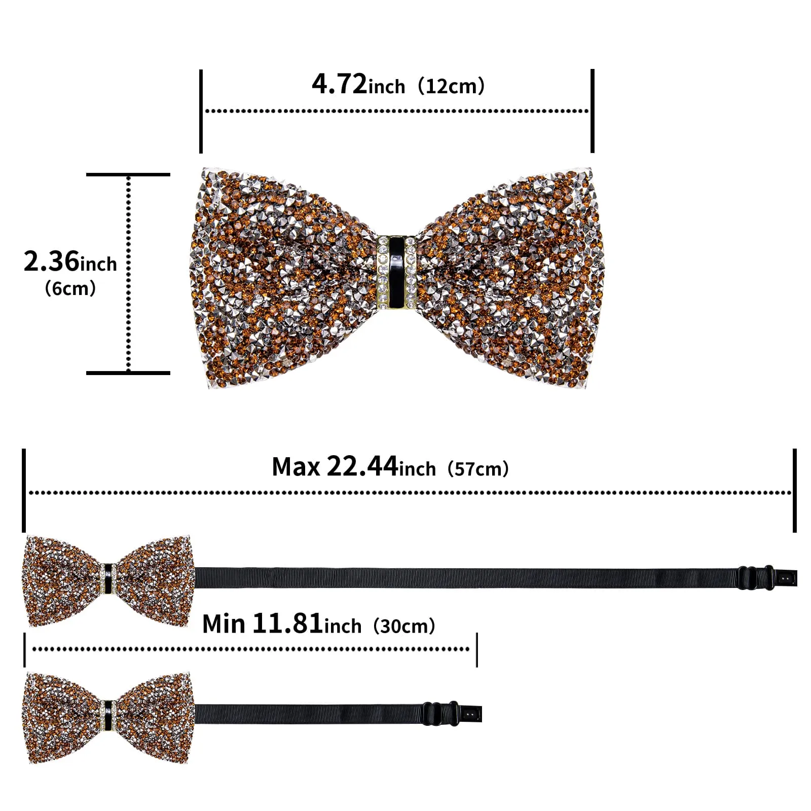 DiBanGu Imitation Diamond Bow Tie Gold Silver Crystal Men's Pre Tied Bow Ties