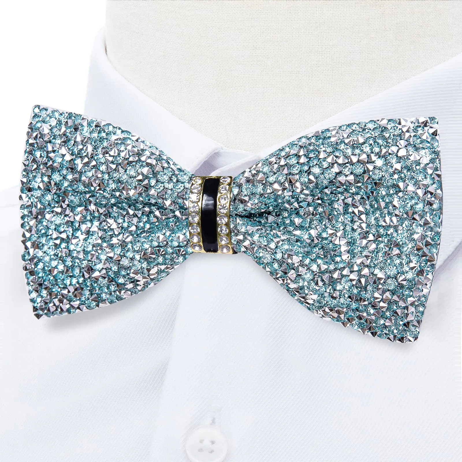 DiBanGu Imitation Diamond Bow Tie Light Blue Silver Crystal Men's Pre Tied Bow Ties