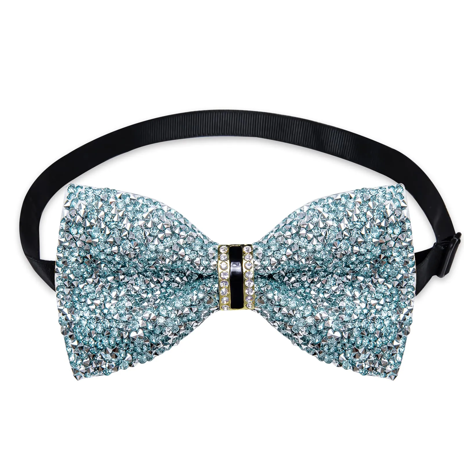 DiBanGu Imitation Diamond Bow Tie Light Blue Silver Crystal Men's Pre Tied Bow Ties