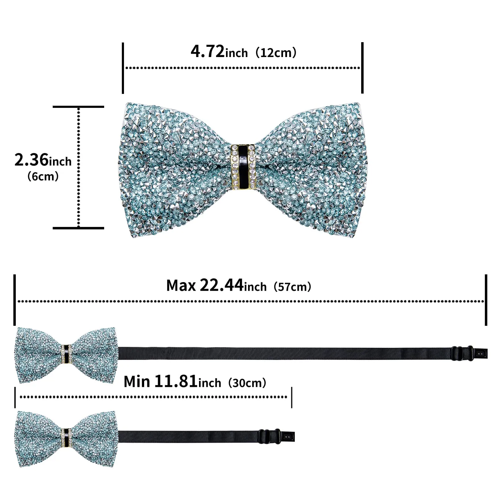 DiBanGu Imitation Diamond Bow Tie Light Blue Silver Crystal Men's Pre Tied Bow Ties
