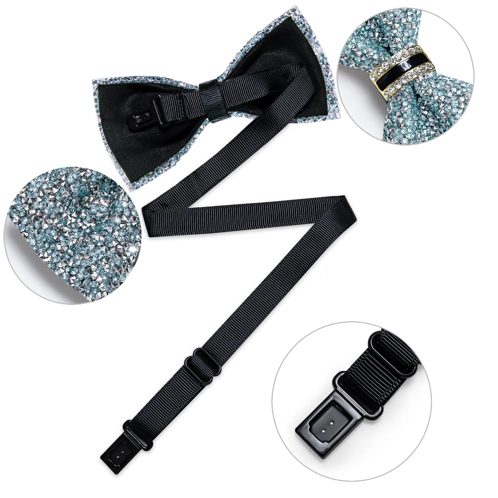 DiBanGu Imitation Diamond Bow Tie Light Blue Silver Crystal Men's Pre Tied Bow Ties