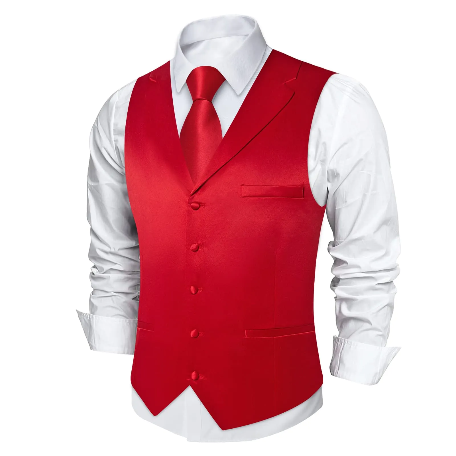 DiBanGu Tuxedo Waistcoat Rose Madder Red Solid Notched Collar Mens Business Casual Vest