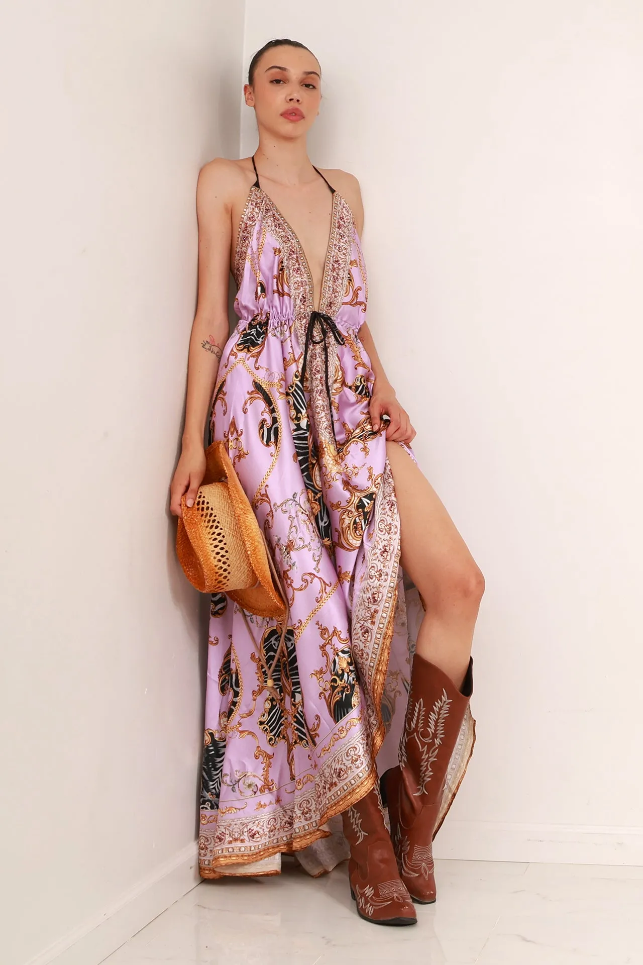 Digital Lavender Maxi Dress for Women