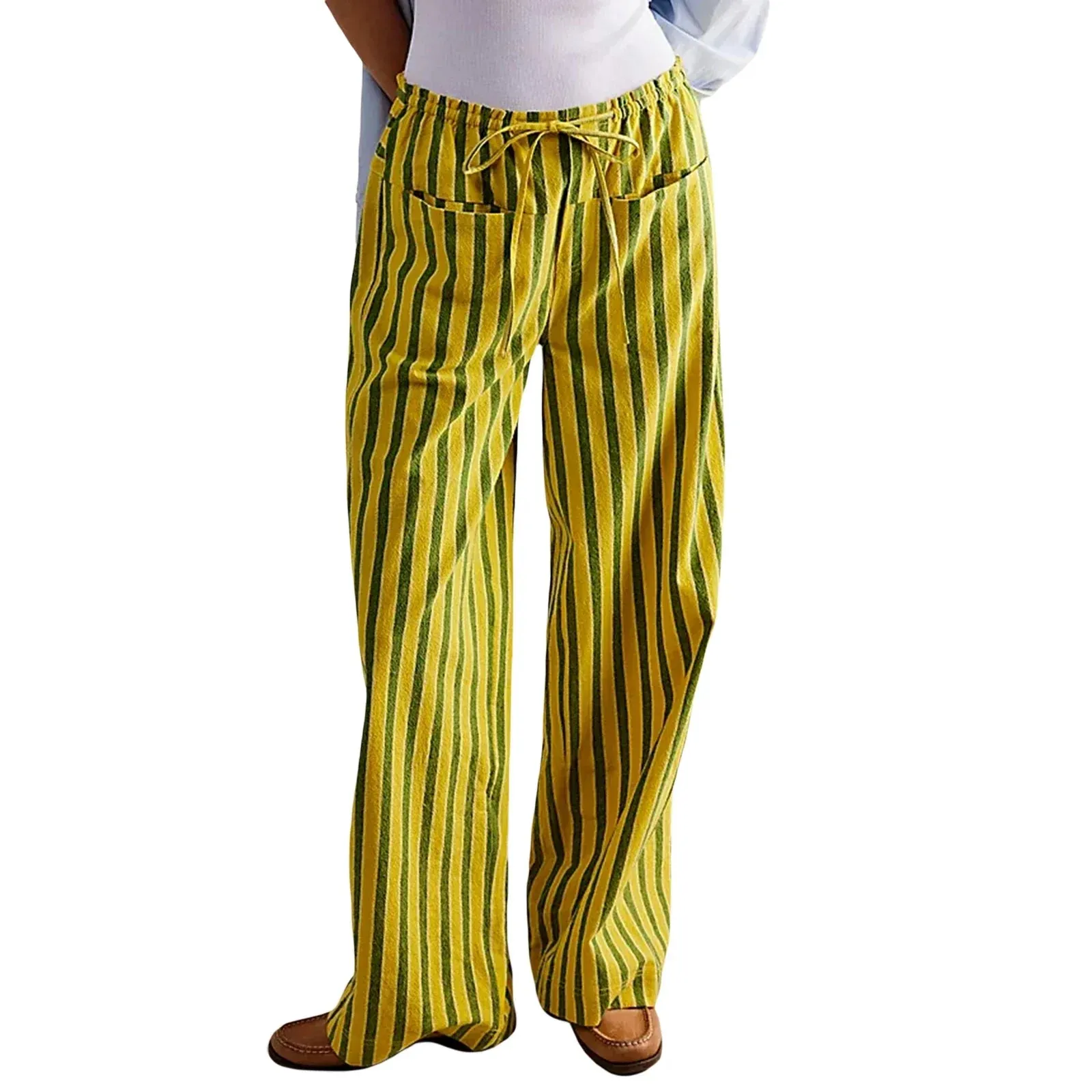 Drawstring Wide Striped Multiple Retro Leisure Loose Baggy Pants
