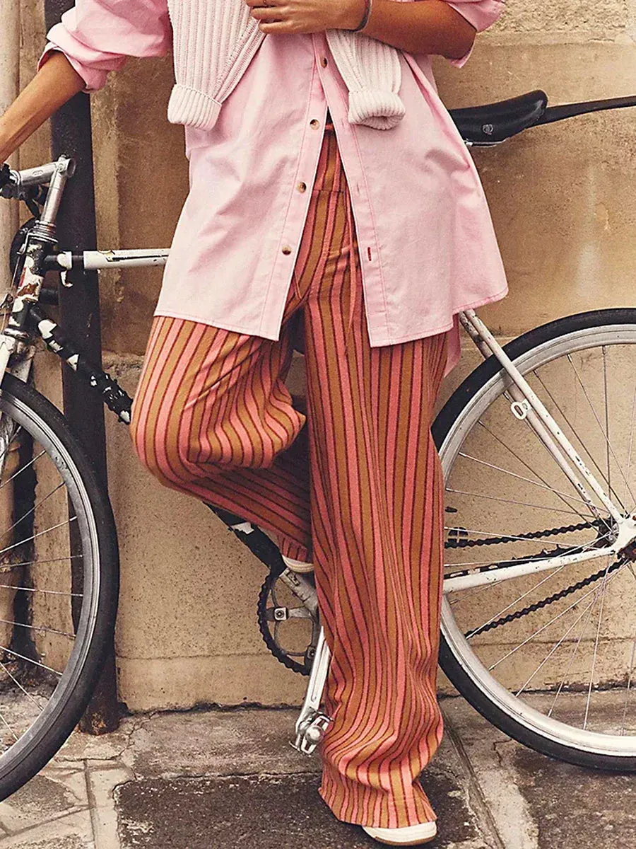 Drawstring Wide Striped Multiple Retro Leisure Loose Baggy Pants