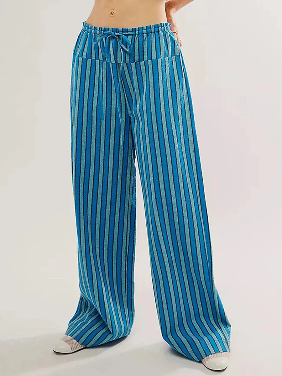 Drawstring Wide Striped Multiple Retro Leisure Loose Baggy Pants